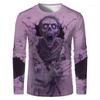 Horror Zombie Print Long Sleeve T-Shirt, Perfect for Halloween.