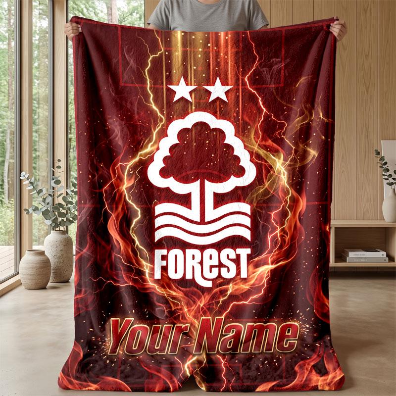 Coperta in Flanella Nottingham Forest FC con Testo Nome Personalizzato Logo Calcio Coperta in Pile Personalizzata Regalo Speciale per Divano Camera da Letto Casa