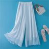 Pantaloni estivi a vita alta in chiffon a gamba larga da donna - Doppio strato drappeggiato danza vestibilità ampia lunghezza 9/10 pantaculotte gonna pantaloni