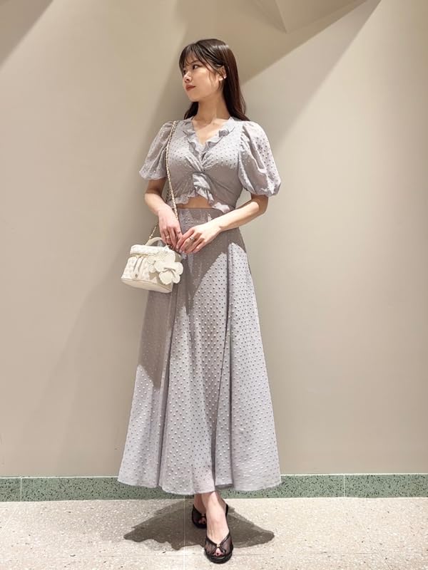 Snidel Jacquard Puff Cropped Blouse SWFB252007 GRY Women's