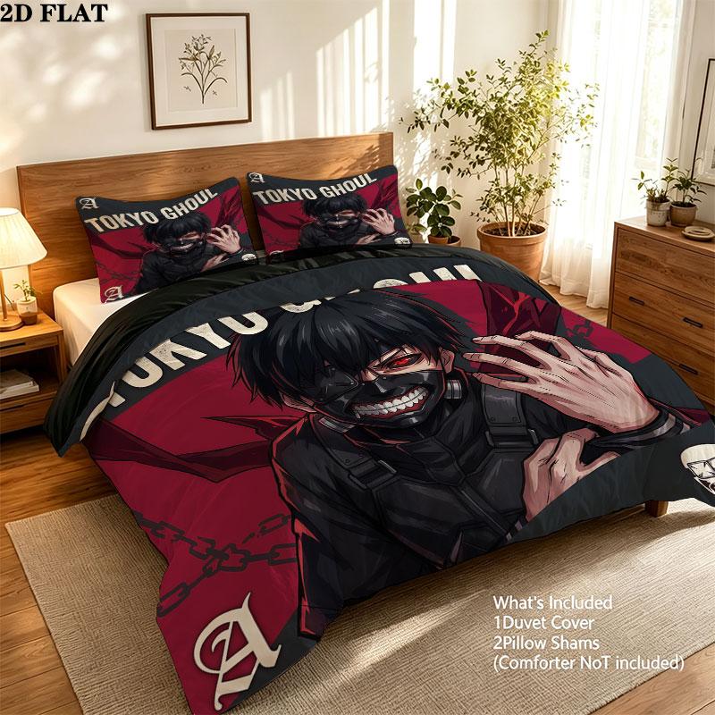Tokyo Ghoul Vzor Povlečení Sada Prošívaných Dek Quilt Cover Povlak na Polštář Domácí Narozeninový Dárek(1 * povlak na peřinu + 2 * povlak na polštář, bez jádra)