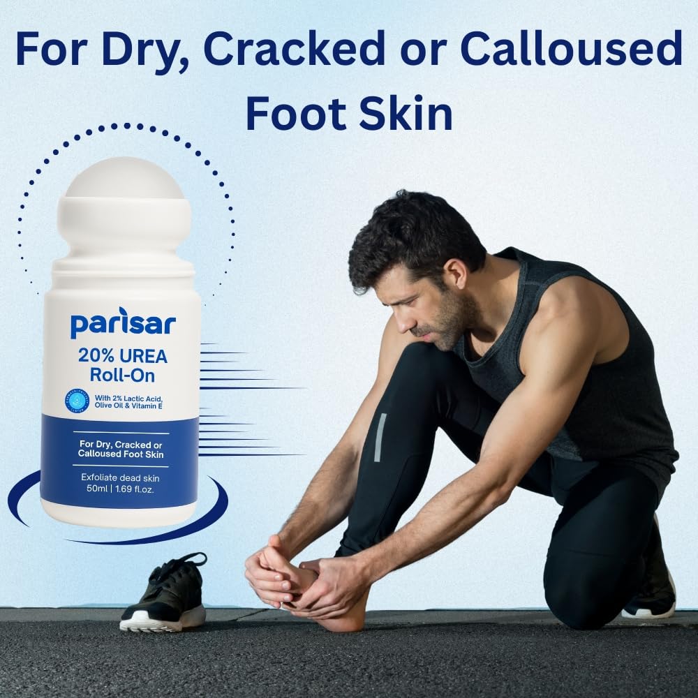 Parisar Foot Roll On - 20% Urea Foot Roll On for Dry & Cracked Feet with 2% Lactic Acid, Olive Oil & Vitamin E | Cracked Heel Repair Cream |Heel Rep