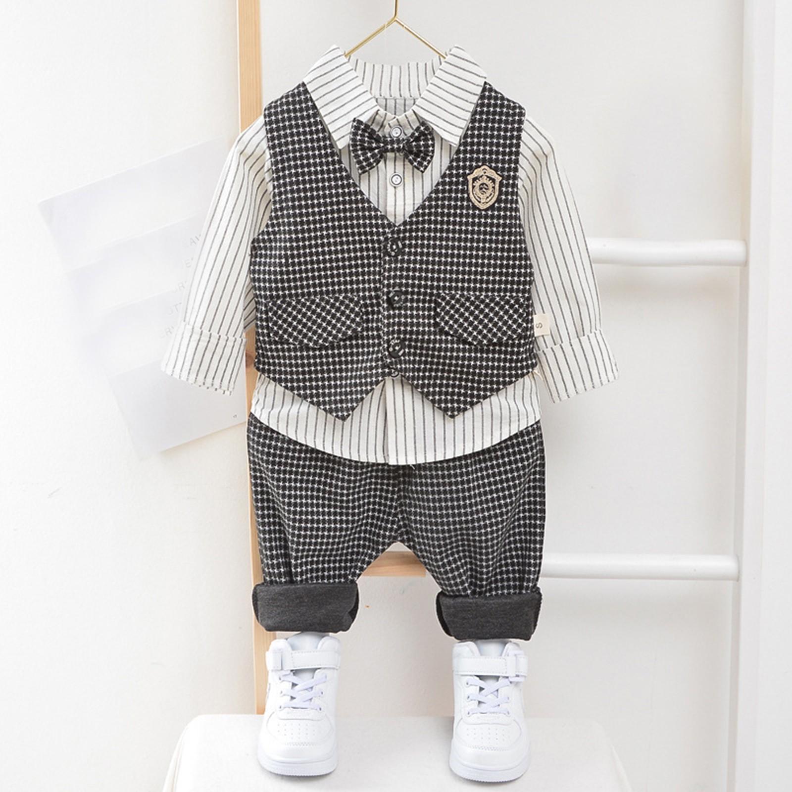 

Модный костюм для мальчиков, комплект из трех предметов для новорожденных и детской одежды 100 чёрный