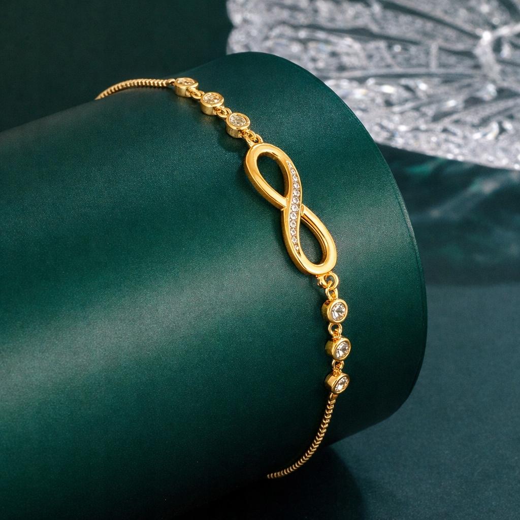 Gold Infinity Bracelet with Chains and Crystals for a Gift
