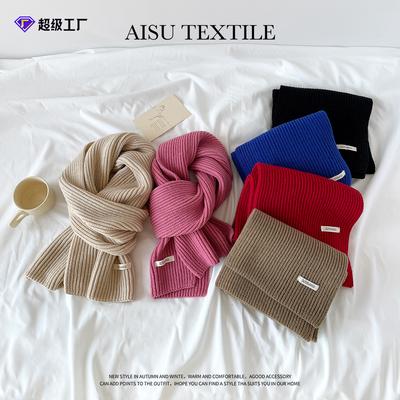 Winter Knitted Acrylic Small Scarf Women's New High-end Monochrome Korean Powder Simple Matching Scarf