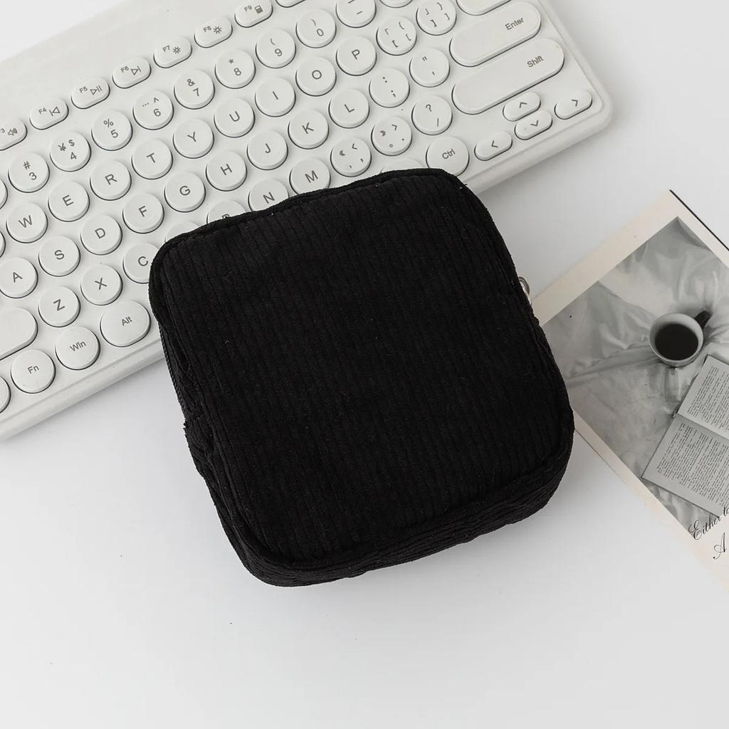 Korean Makeup Coin Bag Sanitary Napkin Holder Bag Small Lipstick Cosmetic Storage Case Bags Corduroy Cute Hand Bag for women