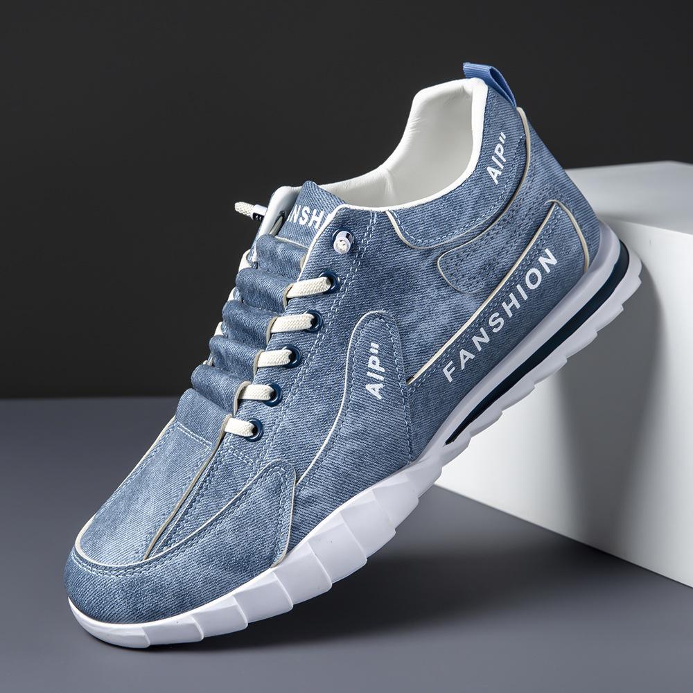 

Мужская обувь 2024 года, весна и осень, новые модные мужские низкие повседневные спортивные дышащие парусиновые туфли с одной педалью 44 синий