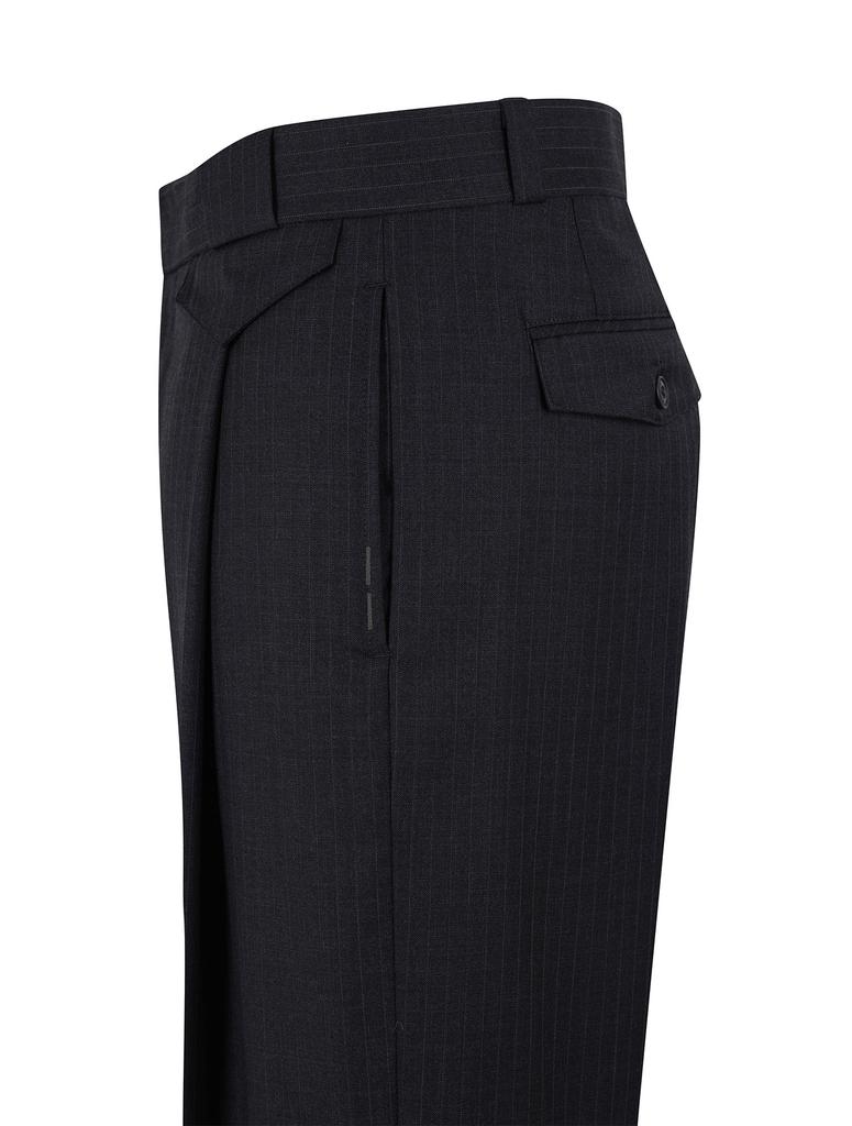 SIECLE Striped One-Pleat Wide Trousers (Charcoal Gray)