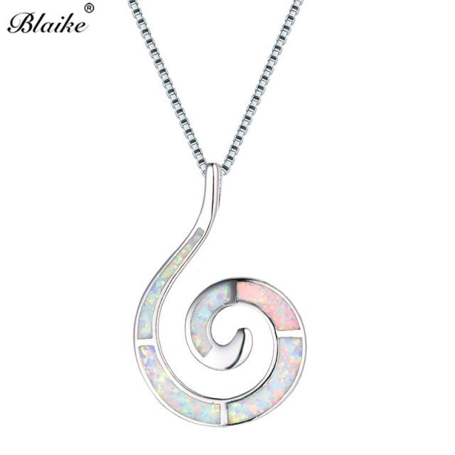 

Блейк Океанский Синий Белый Огненный Опал Для Женщин Ракушка Подвеска Волна Ожерелья Цвет Спираль Чокер Женские Тонкие Украшения Модный Подвеска