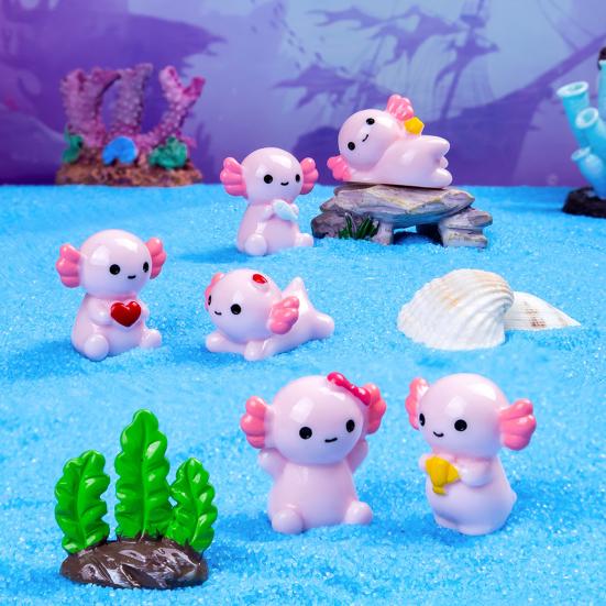 24Pcs Mini Pink Salamander Figurine Cartoon Salamander Resin Statue Miniature Animal Ornament DIY Dollhouse Car Dashboard Desktop Decoration