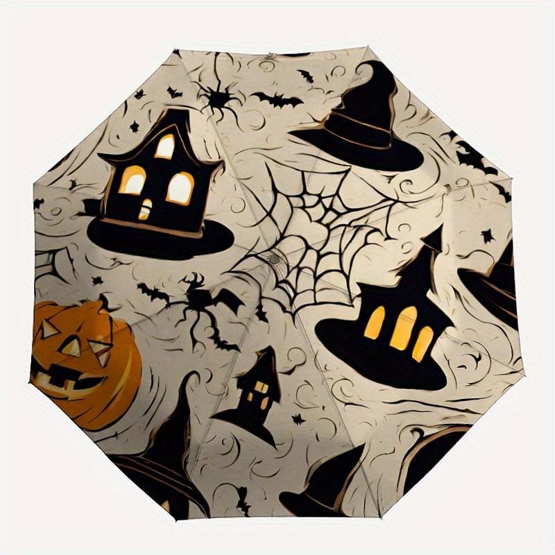 

1pc Halloween Automatic Folding Umbrella - 8-Rib Iron Frame, Windproof, Portable Sunshade with Plastic Handle for Travel & Outdoor Activitie