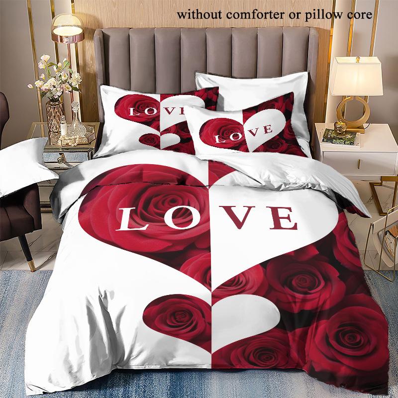 Valentine'S Day Love Rose 3D Digital Printing Sanded Bed Three-Piece Set Japan