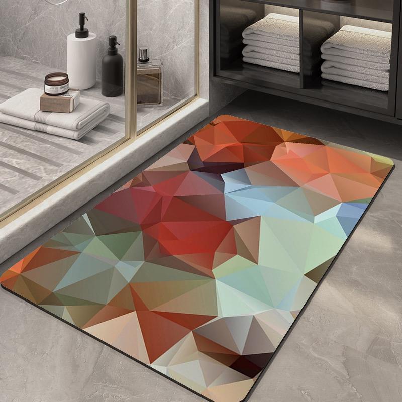Multicolor Polygon Abstract Bath Mat Vibrant Low-Poly Art Print Non-Slip Silicone Backing Rug