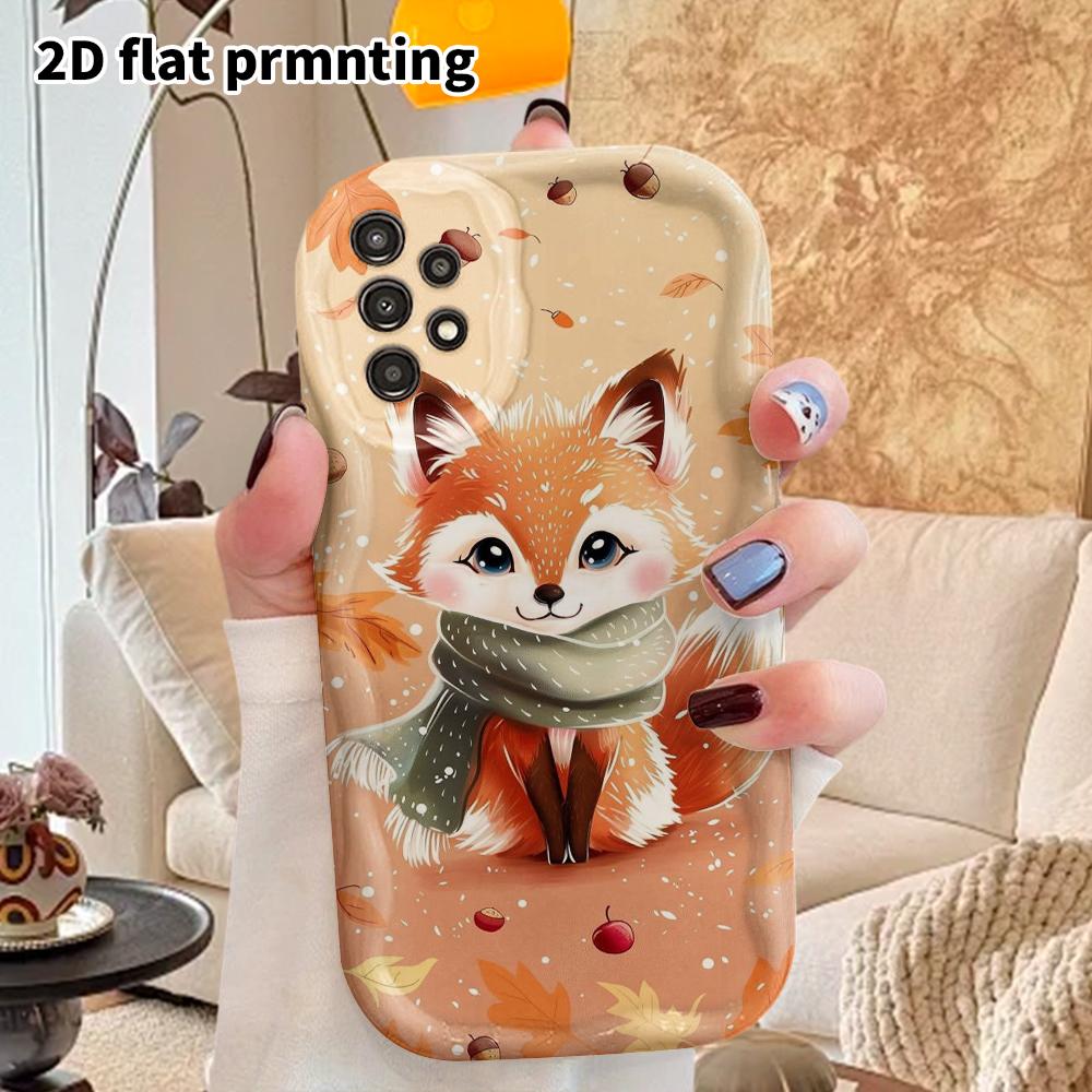 Phone Case: 2D Flat Samsung Galaxy A34 A35 M05 M06 S20 S22 S21 FE Plus 5G Protective Case, Couple Style, Fox Wearing a Scarf, Christmas and Halloween 