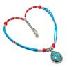 Turquoise Red Coral Necklace Cabochon Tibetan Nepali Beaded Jewelry 18" NA 742