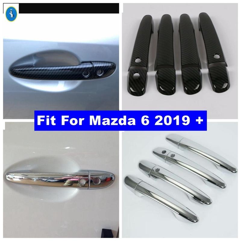 For Mazda 6 Car Door Pull Doorknob Handle Hand-clasping Cap Cover Trim Chrome / Carbon Fiber Look Exterior Accessories