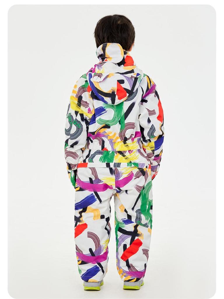 Oddivski Unisex Children's Cartoon Ski Suit - Warm, Waterproof, Windproof One-Piece for Indoor Skiing.