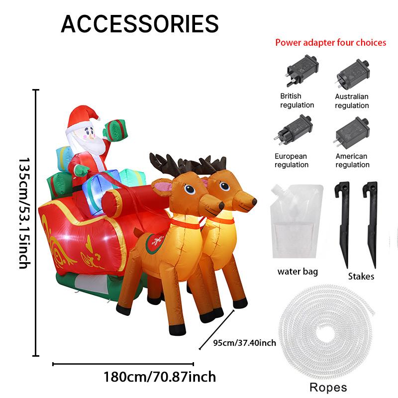 5.9FT LED Inflatable Christma Yard Decor Santa Sleigh with Reindeer Xmas Home Decoration Supplie Ornament Toy Gift Holiday Decor
