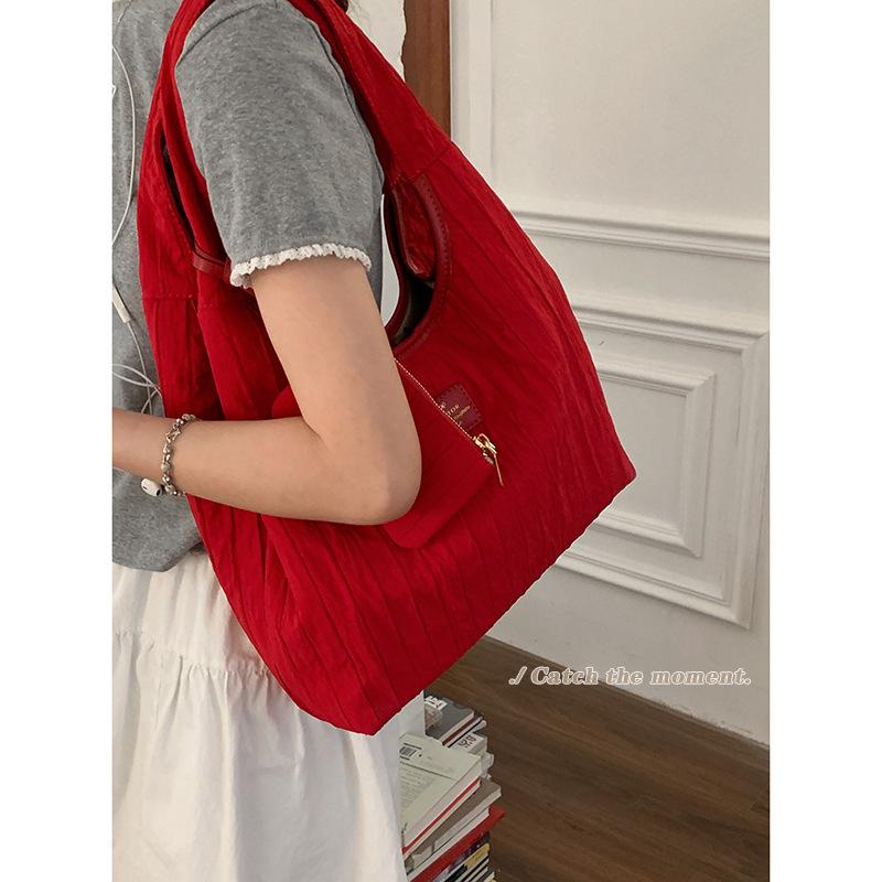 Leisure College Wind Nylon Canvas Bag Women's 2025 New Niche Underarm Bag Large Capacity Shoulder Tote Bag