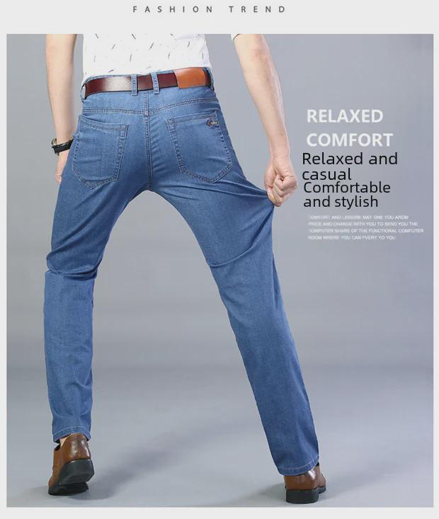 Men's Summer 2023 Stretch Jeans: Straight, Mid-Waist, Loose Fit, Large Size Denim Trousers