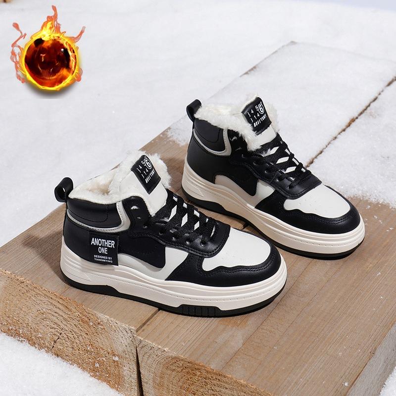 Women s Snow Boots Shoes Slip On Lace-Up Chunky Platform Ankle Booties With Faux Fur Lining Winter Warm Short Boot High Top Walking Sneakers for Women 35