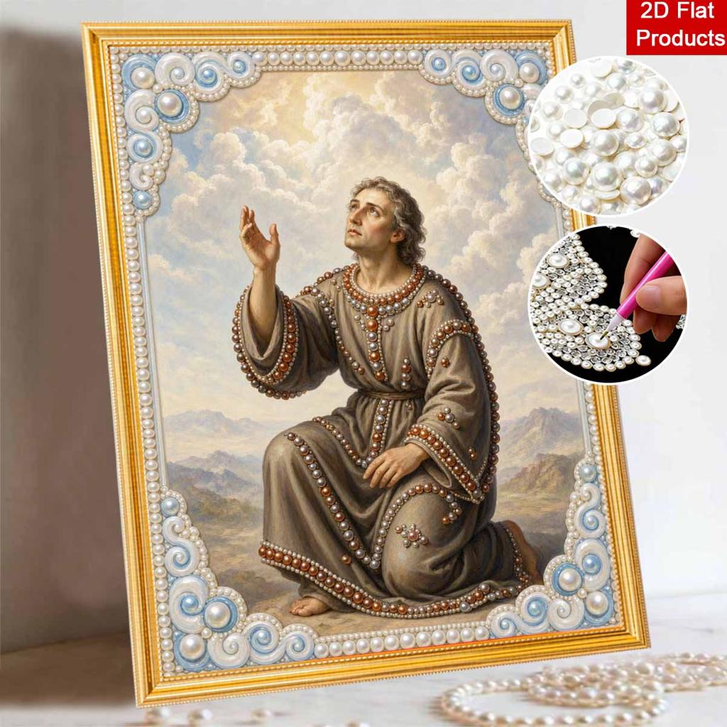 DIY 5D Pearl Bead Painting Kit with Frame Religious Saint Portrait Design Shiny Canvas Art for Bedroom Wall Decor and Gift