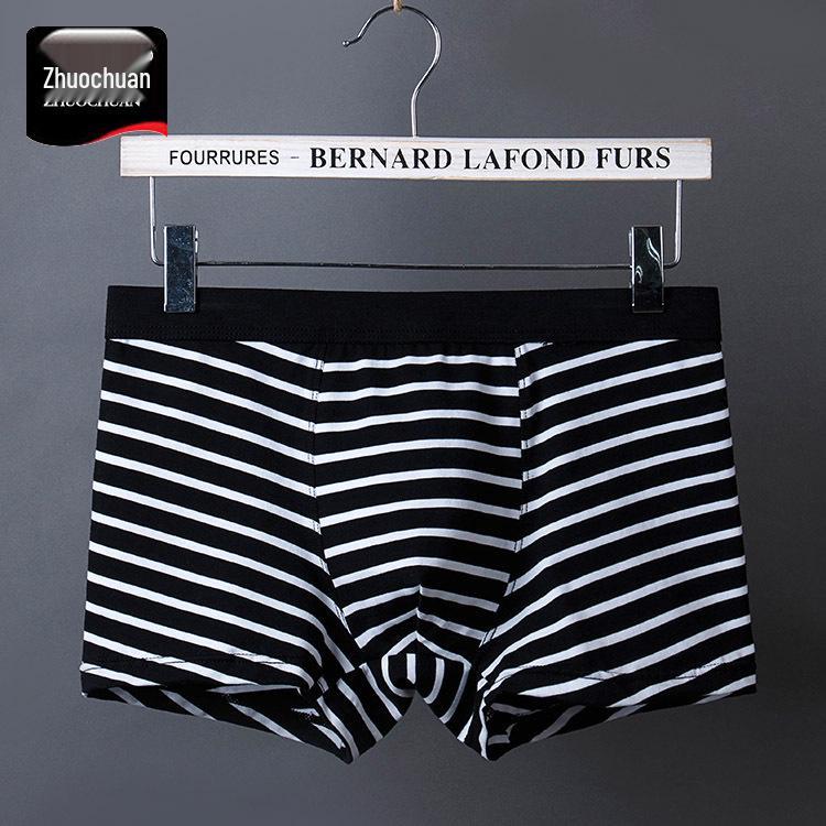Pure Cotton Striped Men's Mid-Waist Boxer Briefs, Plus Size, Sporty and Trendy.