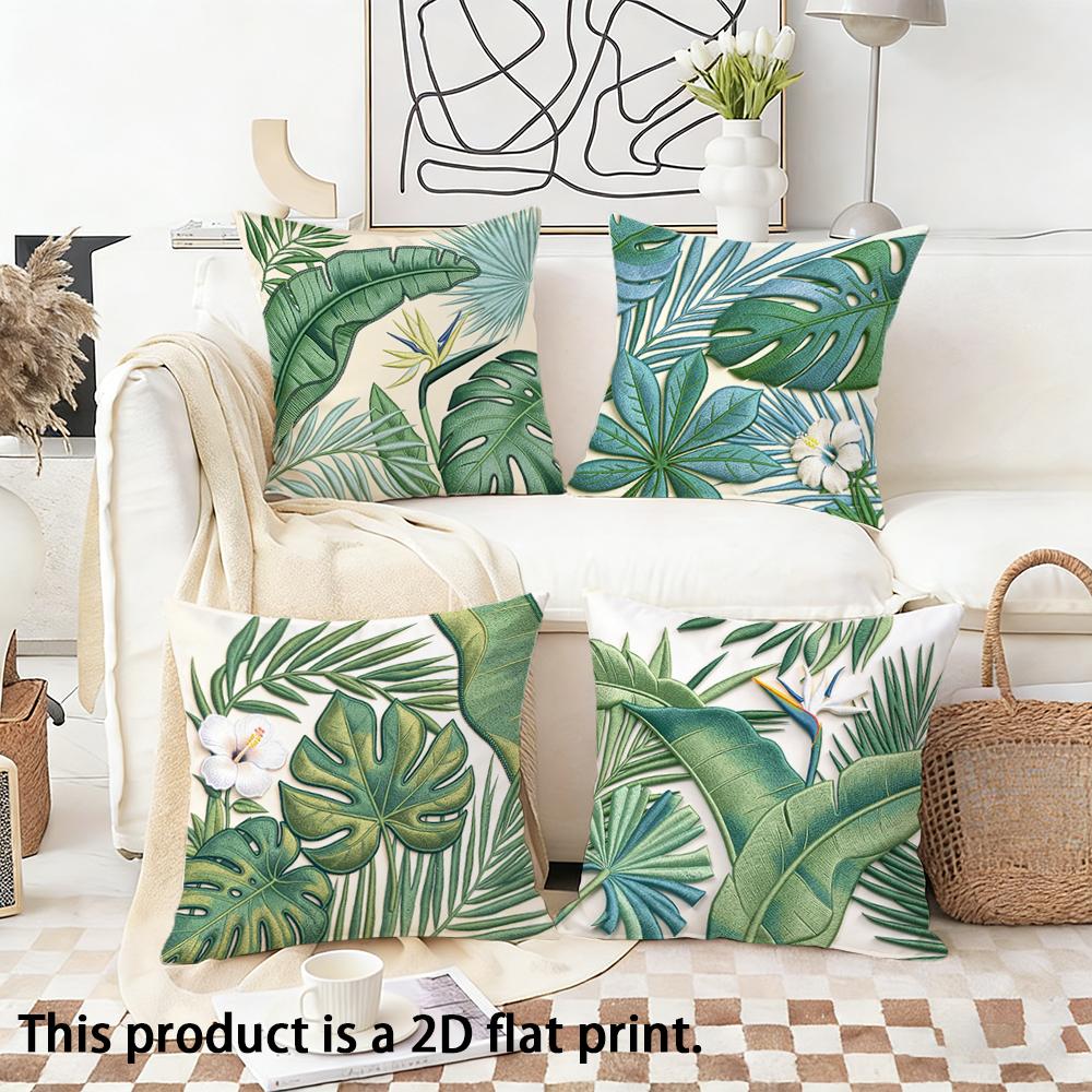 Tropical Palm Leaf Doublesided Printed pillow cover Short plush Suitable living rooms bedrooms sofas throw cushion cover