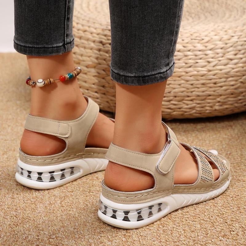 Sandale de vară pentru femei Noua modă Nouă platformă cu vârf deschis Sandale cu pană pentru femei Pantofi de plajă ocazional în aer liber Sandale de damă cu diamant de apă strălucitoare