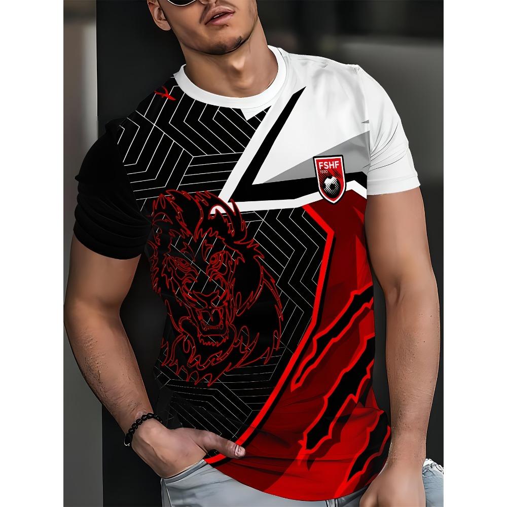 Summer Round Neck 3D Gradient Print Top Fashionable Casual Short Sleeved Men's T-shirts