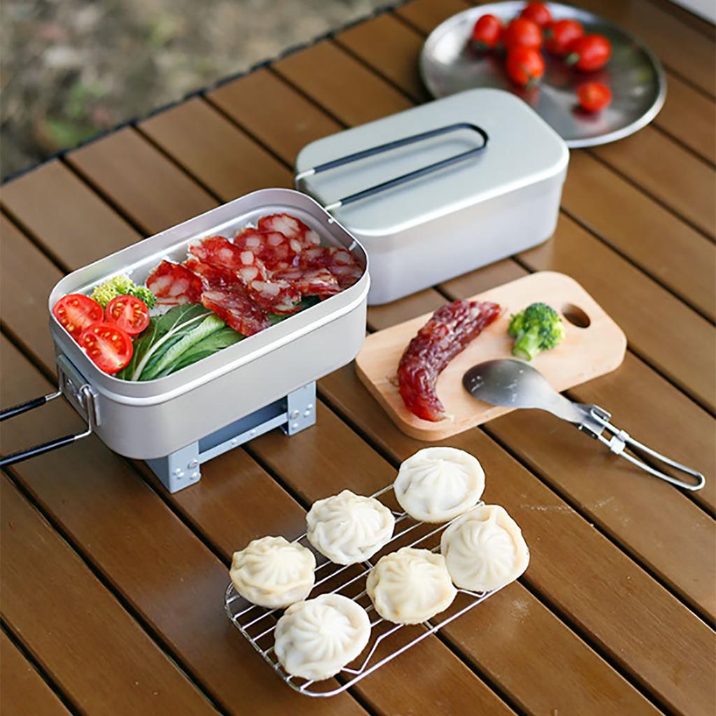 Cooker Pot with Easy To Carry Foldable Handle for Camping Trekking Meals Aluminum Alloy Steamer Outdoor Cooking Pots