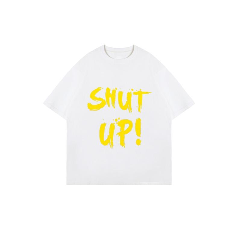 Oversized T-Shirt Black Shut Up Text Print Casual Streetwear Fashion Top For Women And Girls Summer Outfit Statement Tee