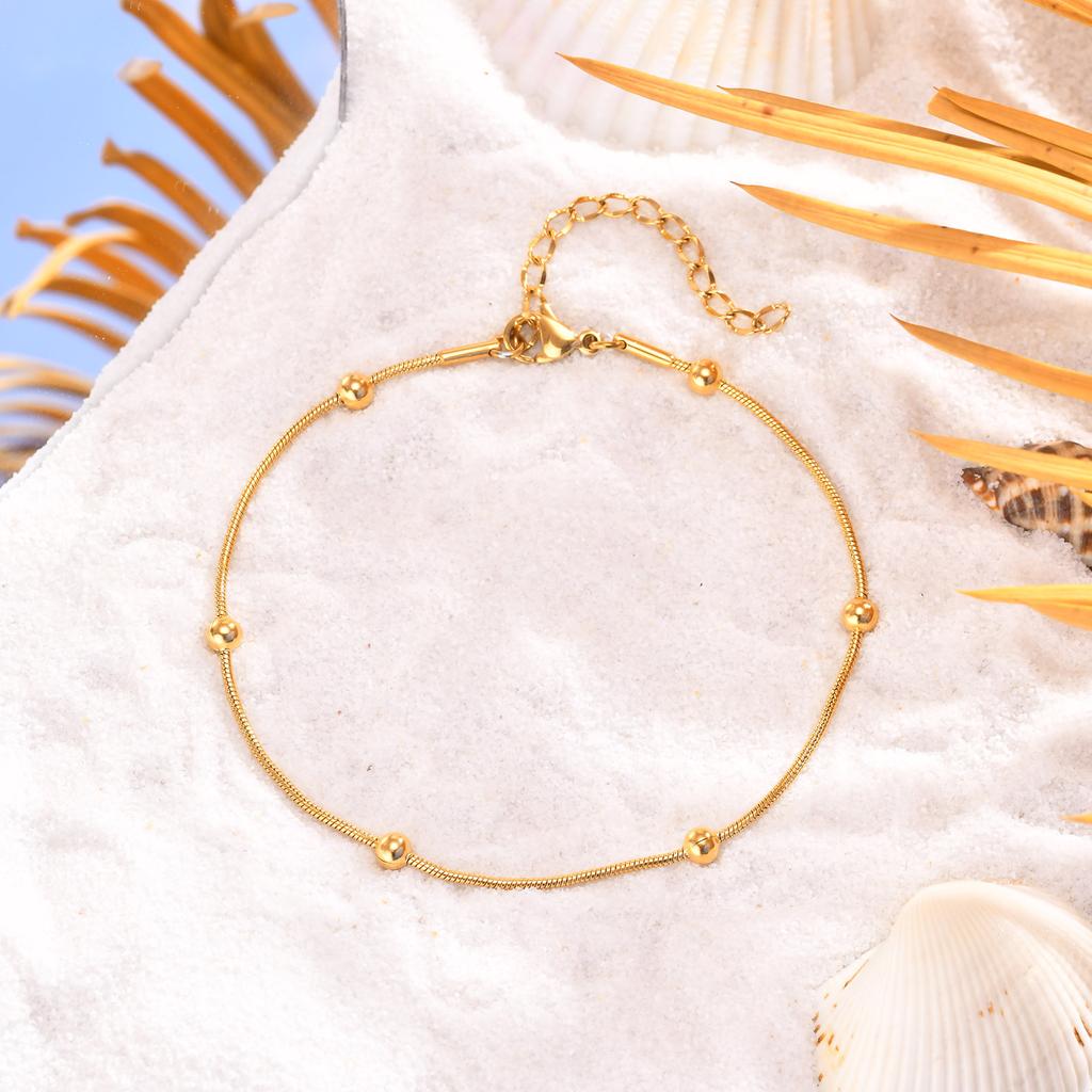 Women Summer Round Bead Chain Anklet Simplicity Temperament Holidays Ankle Bracelets for Beach Party Adjustable Length Chain