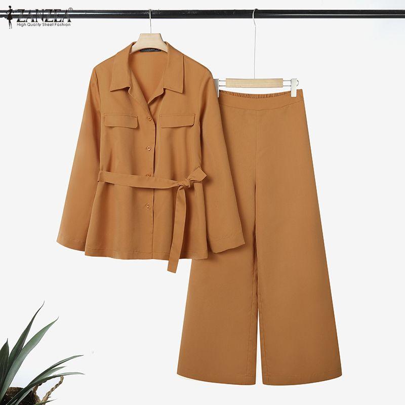 ZANZEA Dámské ležérní dvoudílné sady obleků s dlouhým rukávem a kalhotami