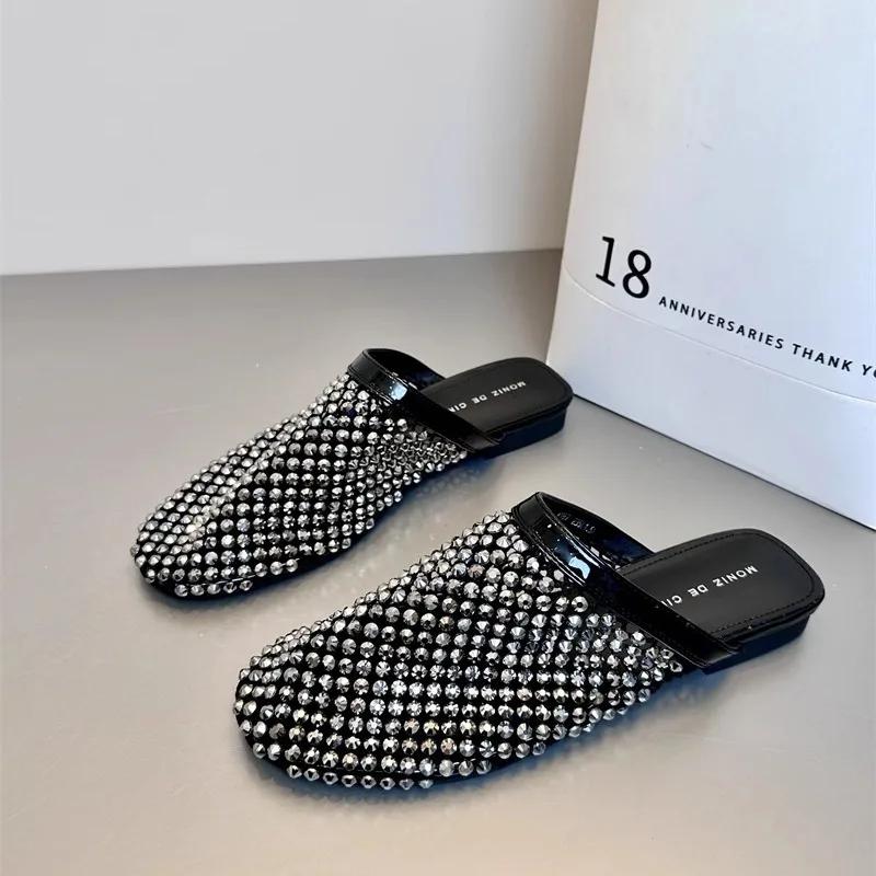 

Мода 2025 Летняя мода Закрытый носок Хрустальная сетка Тапочки Подушка Бестселлер Женские Удобные Уличные Блестящие Слайды Новые Плоские Тапочки 36 чёрный