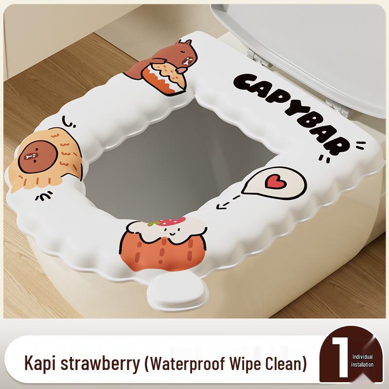 Four-Season Waterproof Toilet Seat Cushion with Lid and Thickened Pattern Cover