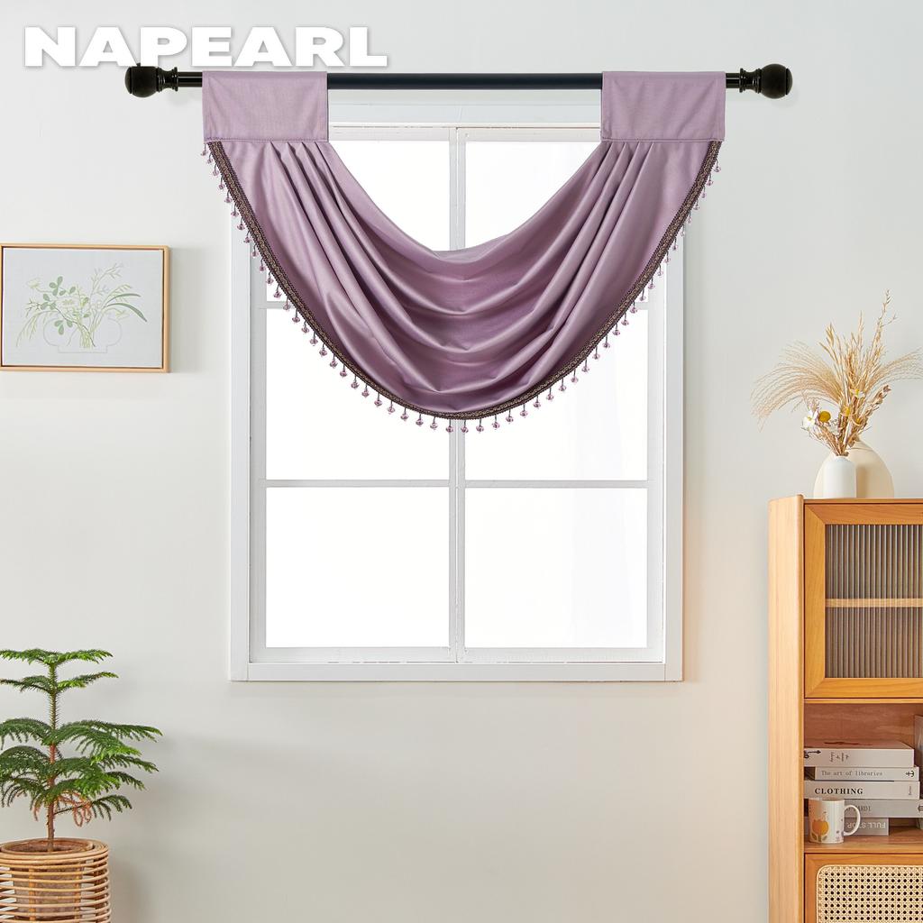 1 STK NAPEARL European Luxury Ensfarget Blondestrimmet gardinhode for småvindudekor 70x42cm