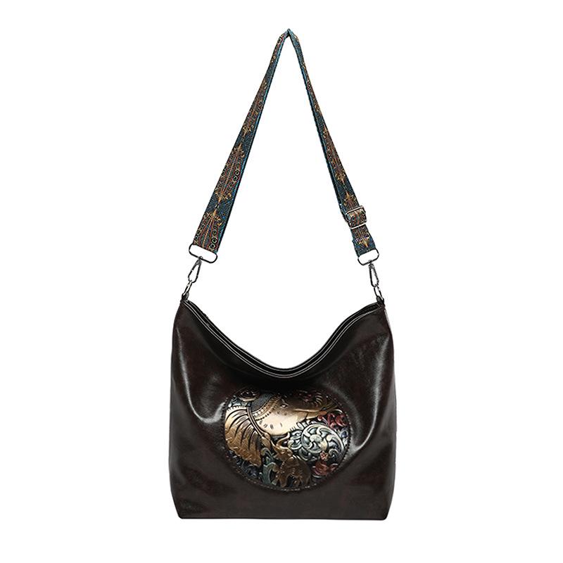 

Retro Chinese Style Women s Shoulder Tote - Trendy Soft PU Leather Crossbody Bag кофейный