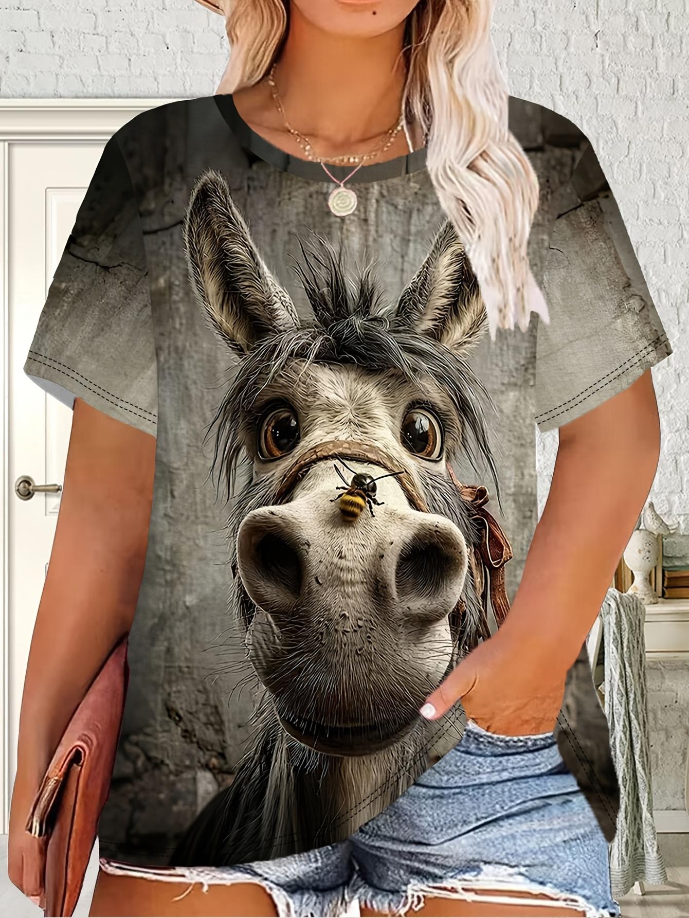 

Plus Size. Plus-Size Funny Donkey ; Bee Print T-Shirt - Cute Donkey with Bee Nose Design. Round Neck Short Sleeve Blouse-Compatible Top Machine Washa XL дубильная кора
