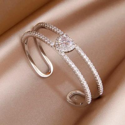 Korea&Japansk Delikat Dobbeltlag Charms Armbånd til Kvinder Mode Mærke Smykker Krystal Hjerte Armbånd Tilbehør