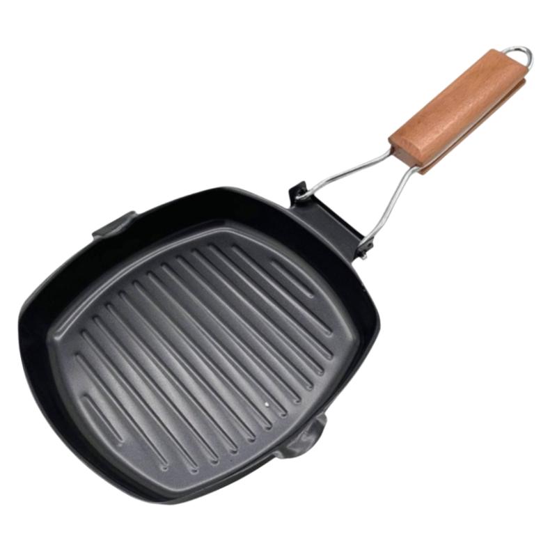 Portable Hand Forging Cast Iron Pan Foldable Uncoated Picnic Grill Pan Non Stick No Lid Steak Frying Pan Outdoor BBQ