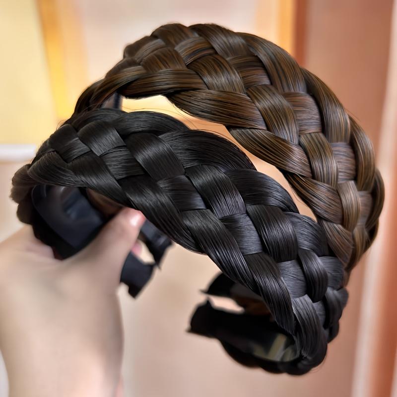 [Vintage Braided Headband] Vintage-Inspired 1pc Elegant Braided Headband-Wide Non-Slip with Teeth,Handcrafted Synthetic Hair Voluminous Bun Accessory
