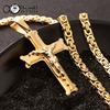 Gold Color Stainless Steel Jesus Cross Pendant Necklace 6mm Link Byzantine Chain Necklace Long Heavy Men Jewelry Collares MN68