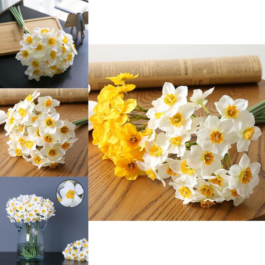 Vibrant 6pcs Fake Silk Narcissus Daffodil Flowers For Perfect Home Ambiance