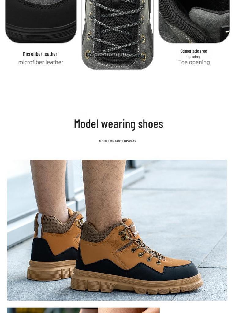 Men's Lightweight High-Top Work Shoes: Wear-Resistant, Comfortable, Bend-Resistant, Anti-Smash, Anti-Puncture.