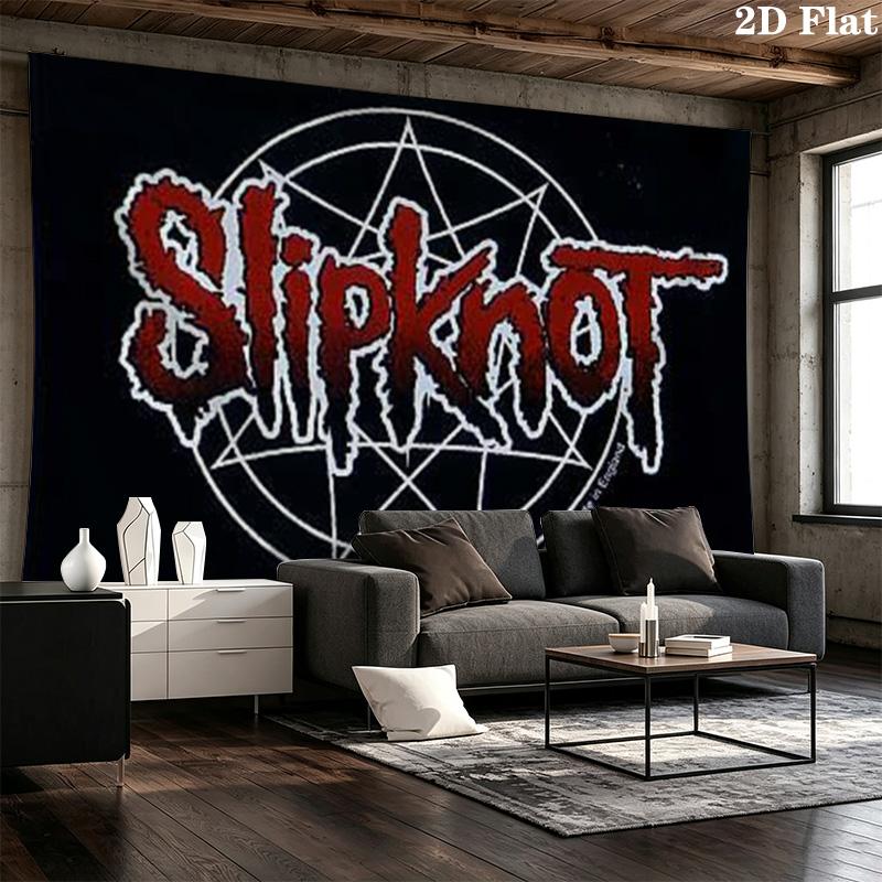 Slipknot Red Nonagram Logo Tapestry, Black Background Heavy Metal Band Wall Hanging for Rock Fan Decor