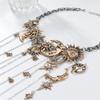 Exaggerated Multi Layer Tassel Necklace Rhinestone Pendant with Sun Moon Star Charm Boho Long Statement Jewelry for Women