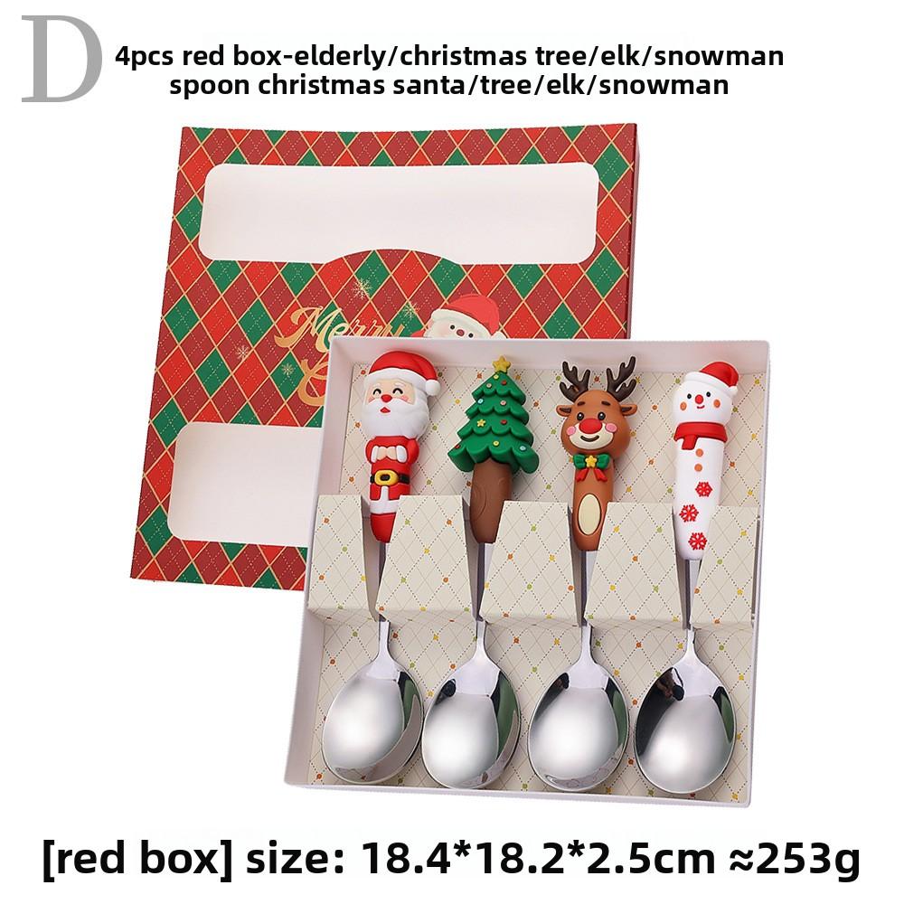 

Рождественский набор ложки и вилки, Десертная ложка с лосем, Ложка с рождественской елкой, Столовые приборы Санты