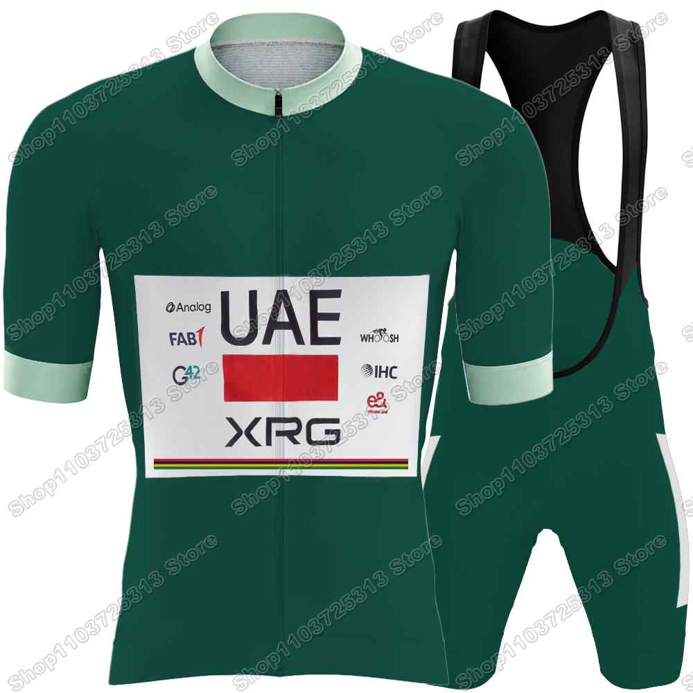 Team Radsporttrikot Set Tadej Pogačar Radsportbekleidung Gelb Grün Rot Gepunktet Weiß Rennrad Trikot Trägerhose