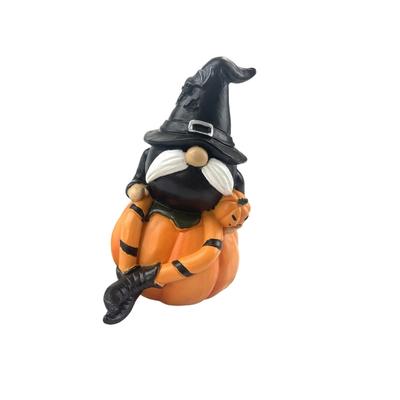 Halloween Pumpkin Gnomes with Witch Hat Miniature Ornament Resins Craft Figurine Ornament for Home Garden Decoration